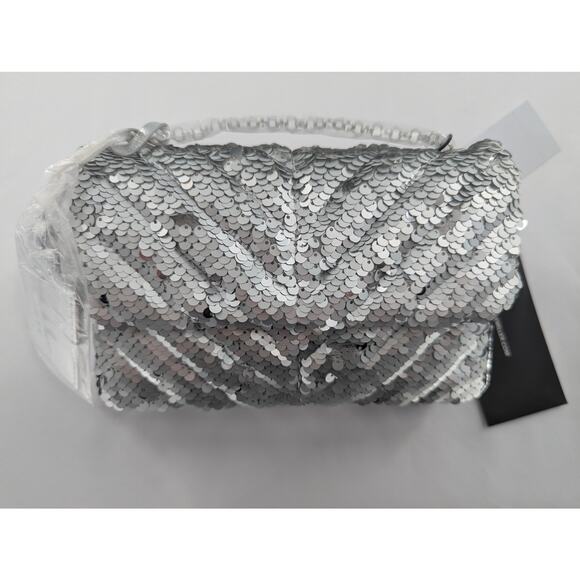 Silver Sequin Shoulder Bag Clutch Purse - Picture 3 of 12